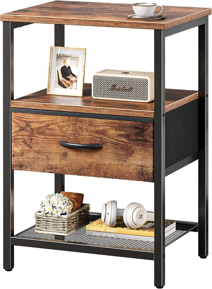 Huuger Night Stand with Fabric Drawer, Side Table with Mesh Shelf, Bedroom by Huuger