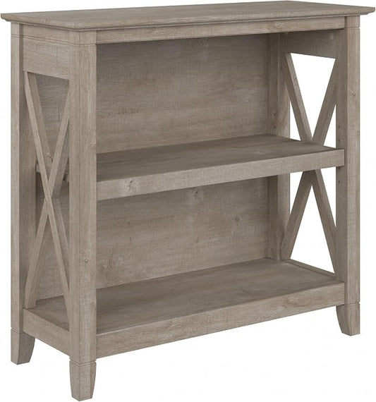 Bush Home Key West Small 2 Shelf Bookcase in Washed Gray, Compact Home Organizer by BushHome