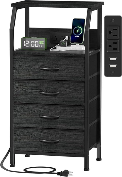 Furnulem Night Stand with Charging Station, 4 Drawer Dresser with Storage Shelf by Furnulem
