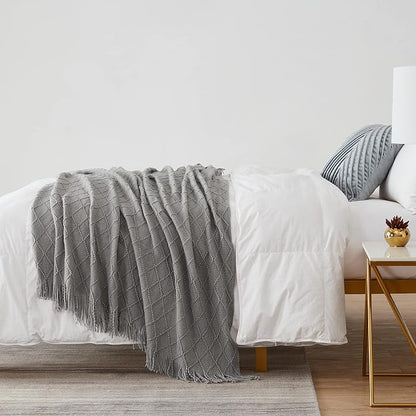 BOURINA Light Grey Throw Blanket 50 x90 Inches Throw Textured Solid Soft Sofa - Image 5