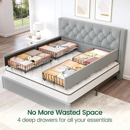 LARMACE Queen Size Bed Frame Upholstered Platform Bed - Image 4