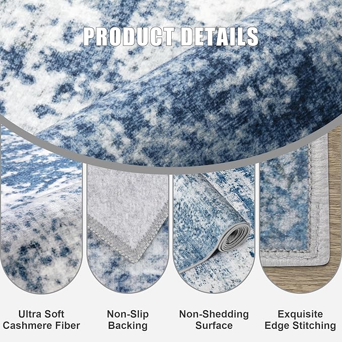 2'x6' Runner Rug Washable Rug: Modern Abstract Soft Thin Runner Rug Blue - Image 6