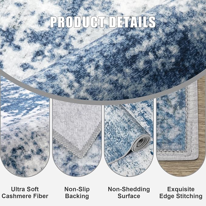 2.6'x14' Runner Rug Washable Rug: Modern Abstract Soft Thin Runner Rug Blue - Image 6