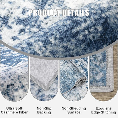 Round Area Rug for Living Room: 4 ft Washable Modern Abstract Soft Thin Rug - Image 5