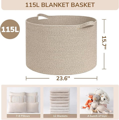 INDRESSME 115L Extra Large Woven Blanket Baskets - Image 2