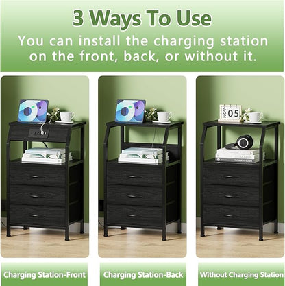 Furnulem Night Stand with Charging Station, 28.3 Inch Tall Side Table with - Image 6