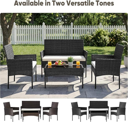 DUMOS 4 Piece Patio Furniture Set, All-Weather Outdoor Wicker Conversation Set - Image 4