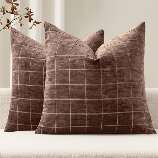 MIULEE Decorative Chenille Check Throw Pillow Covers Vintage Plaid Couch by MIULEE