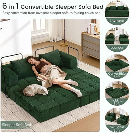 Korser Folding Convertible Sofa Bed, Corduroy Upholstered Boneless Couch - Image 3