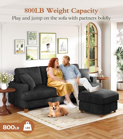 87" L shape Corduroy Couch, Sofa No Tool Assembly, Comfy Couches - Image 3