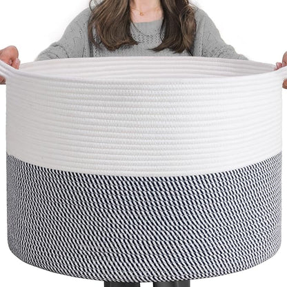 INDRESSME XXXLarge Cotton Rope Basket 21.7" x 21.7" x 13.8" Woven Baby Laundry by INDRESSME