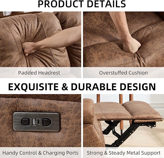 EBELLO 2-Piece Manual Recliner Sofa Set, Faux Leather Message Single Recliner - Image 3