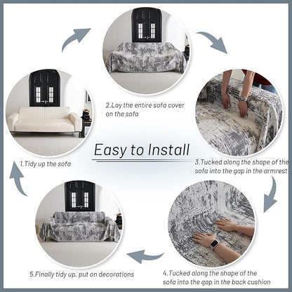 MYSKY HOME Sectional Couch Cover Deep Grey Abstract Geometric Sofa Covers - Image 5