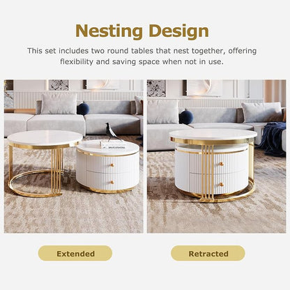 Merax Modern 2-Piece Round Nesting Coffee Table Set - Image 3