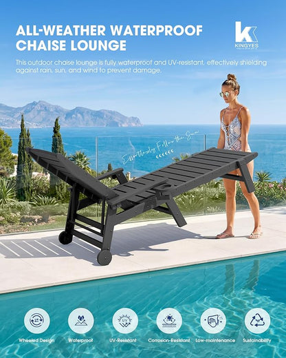 KINGYES HDPE Lounge Chair Outdoor Set of 4, Patio Chaise Lounge Recliner - Image 7