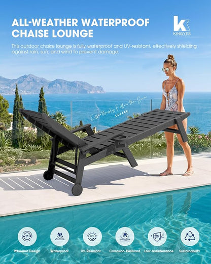 KINGYES HDPE Lounge Chair Outdoor, Patio Chaise Lounge Recliner - Image 7