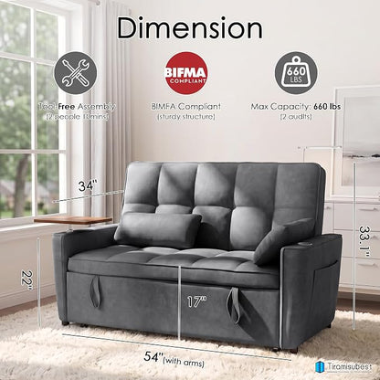 54'' Sleeper Sofa Bed, Convertible Pull Out Couch Futon - Image 2