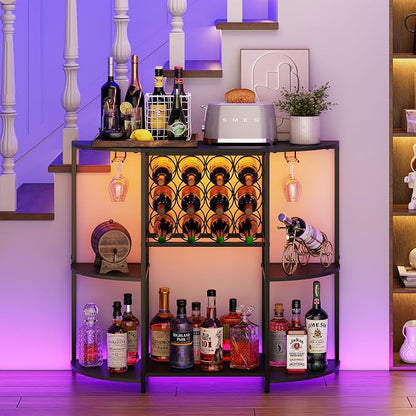 JKsmart Wine Bar Cabinet with LED Lights, Mini Wine Bar Cart with Storage and - Image 8