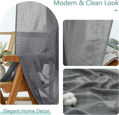 Chyhomenyc Charcoal Grey Semi Sheer Curtains 54 Inch Length - Image 8