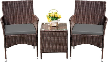 Devoko Patio Porch Furniture Sets 3 Pieces PE Rattan Wicker Chairs by DEVOKO