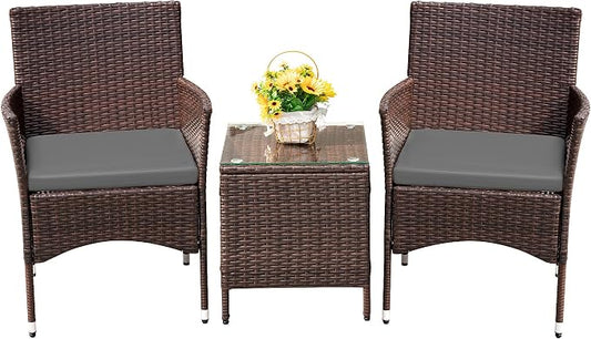 Devoko Patio Porch Furniture Sets 3 Pieces PE Rattan Wicker Chairs by DEVOKO