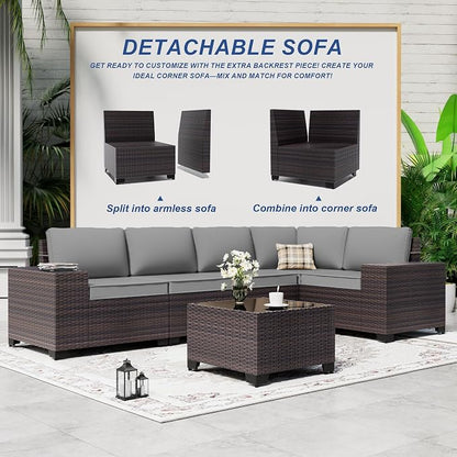 Outdoor Patio Furniture Set, 6 Pieces Outdoor Sectional Furniture High Backrest - Image 7