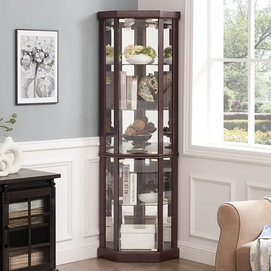 Corner Curio Cabinet, 150lbs Heavy Duty Glass Display Cabinet by Trunback