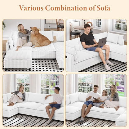 Vesgantti 143" L Shaped Modular Sectional Sofa, Comfy Corduroy Upholstered - Image 7