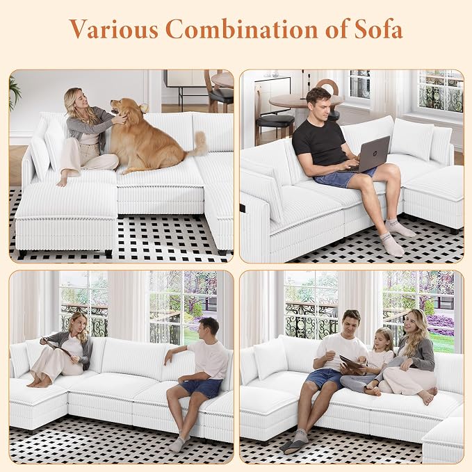 Vesgantti 143" U Shaped Sectional Modular Couch, Comfy Corduroy Upholstered - Image 7