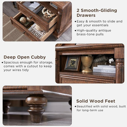 T4TREAM 24'' Farmhouse End Table w/4 Solid Wood Feet Set of 2, Large 2 Drawers - Image 5