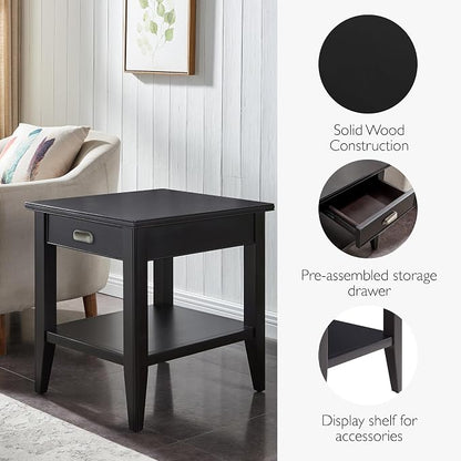 Leick Home Laurent End Table, Solid Wood, 1 Drawer, Bottom Display Shelf - Image 6