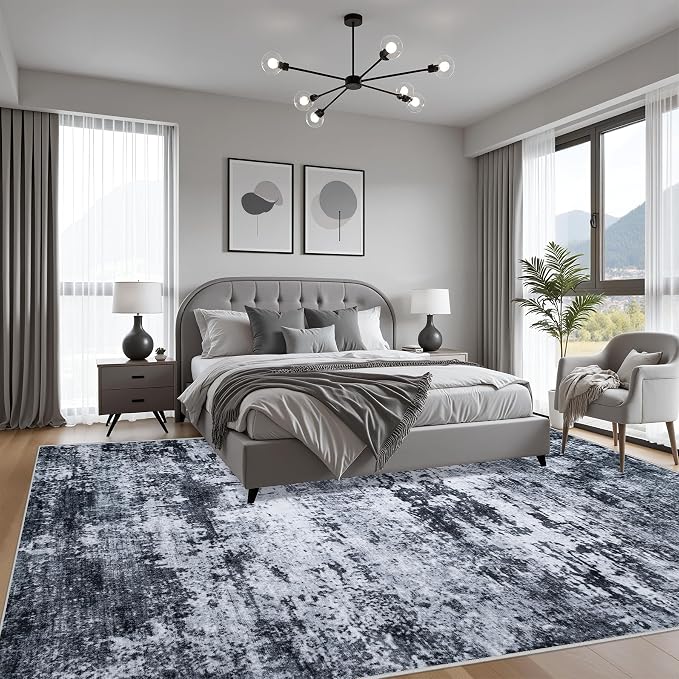 8x8 Area Rug Living Room Rug: Washable Modern Abstract Soft Thin Rug Indoor - Image 3