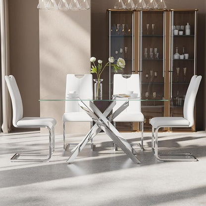 5-Piece Dining Table Set for 4, Modern Rectangular Glass Table - Image 3