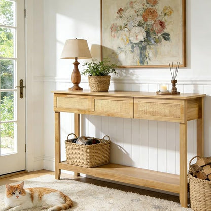 Karl home Console Table, Rattan Entryway Table by Karlhome