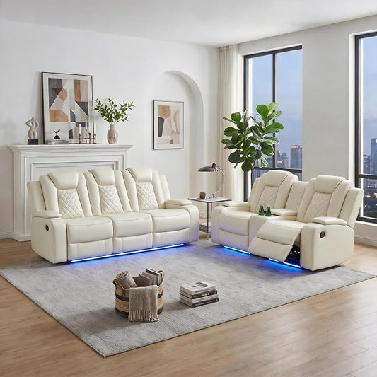 Power Recliner Sofa Set with LED Lights, Includes a Manual Loveseat and a 3 by Unknown