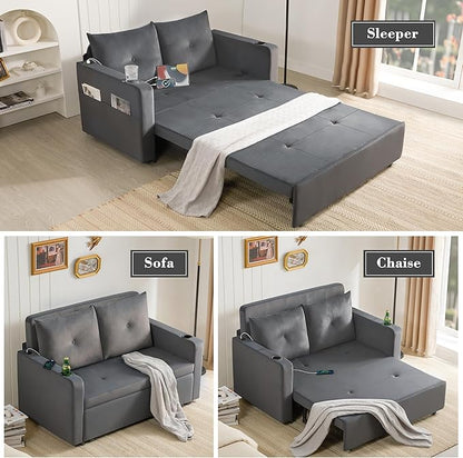 Krcix 3 in 1 Pull Out Couch, 56 Inch Velvet Sofa Bed, Convertible Sleeper Sofa - Image 5