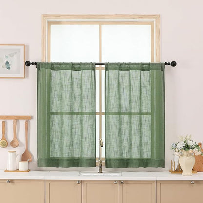 Chyhomenyc Sage Green Semi Sheer Curtains 36 Inch Length, Light Filtering Faux by Chyhomenyc