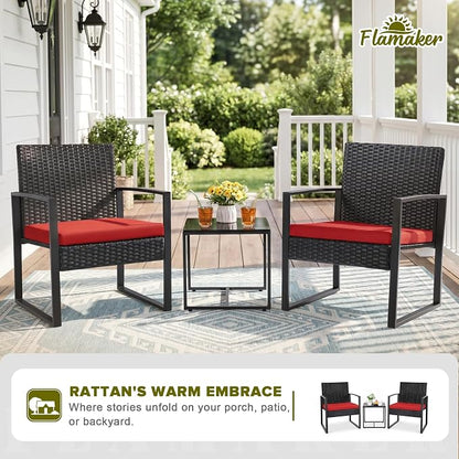 Flamaker 3 Pieces Wicker Patio Furniture Outdoor Modern Rattan Chair - Image 3