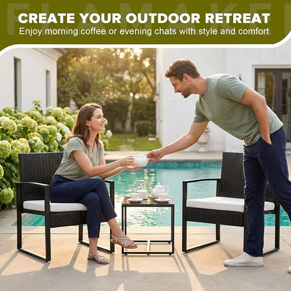 Flamaker 3 Pieces Patio Furniture Outdoor Wicker Modern Rattan Chair - Image 6