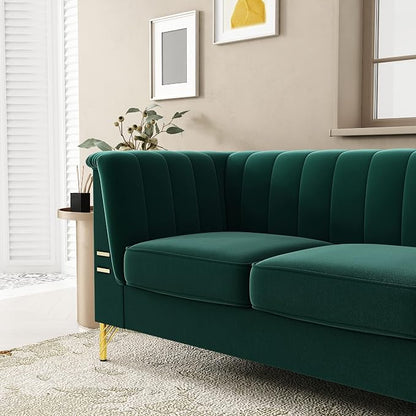 83.46" W Green Velvet Sofa Couch - Image 4
