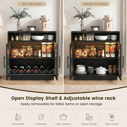 Sideboard Buffet Cabinet with Storage, 31.5" Coffee Bar Cabinet with LED Lights - Image 4