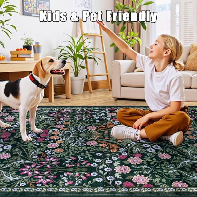 Entryway Rug 2X3 Small Rugs: Floral Washable Door Mat Vintage Soft Low Pile - Image 8