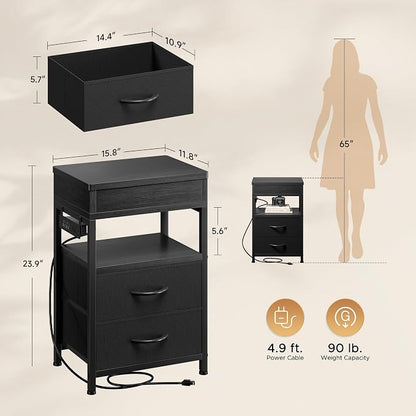Lazzanto Nightstand Hidden Drawer Charging Table - Image 2