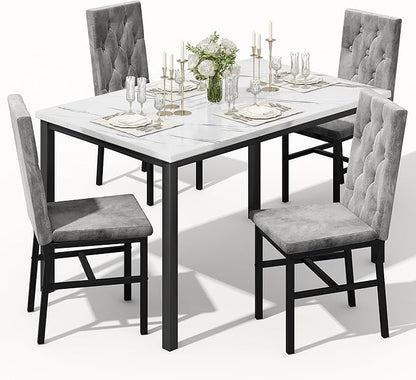 Hooseng Dining Table Set for 4, Faux Marble Small Kitchen Table Chairs Set of 4 by Hooseng