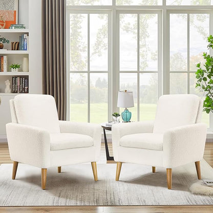 Sherpa Accent Chair, Modern White Teddy Fabric Upholstered Comfortable Armchair - Image 8