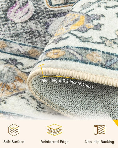 RELEANY Area Rugs Round 4ft Washable Non-Slip, Floral Vintage Distress Print - Image 4