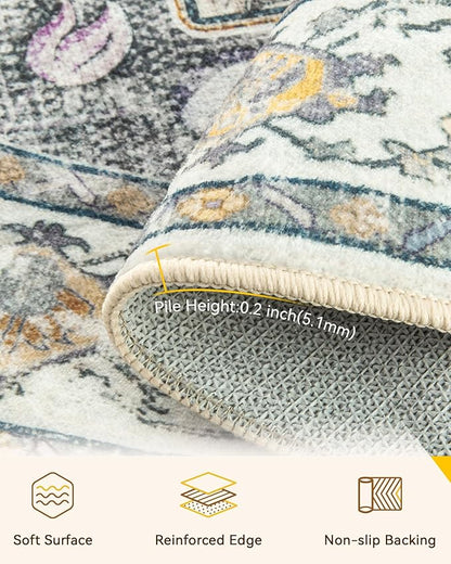 RELEANY Area Rugs Round 8ft Washable Non-Slip, Floral Vintage Distress Print - Image 4
