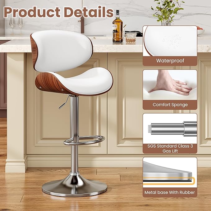 YaFiti Bar Stools Set of 4, Modern Pu Leather Swivel Adjustable Bar Stool - Image 6