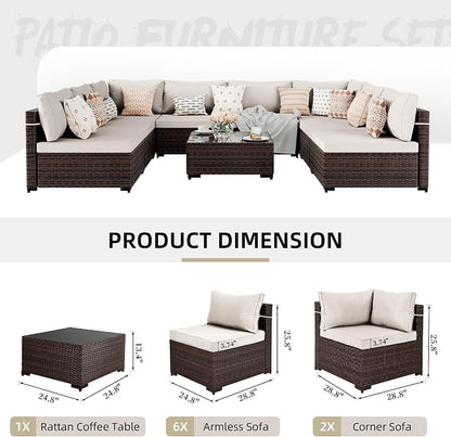 UPHA 9 Pieces Patio Furniture Sets, Wicker Outdoor Sectional Sofa Couch - Image 2