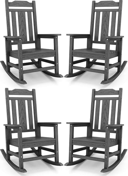 SERWALL Gray Outdoor Rocking Chair Set of 4, All Weather Patio Rocking Chair by SERWALL
